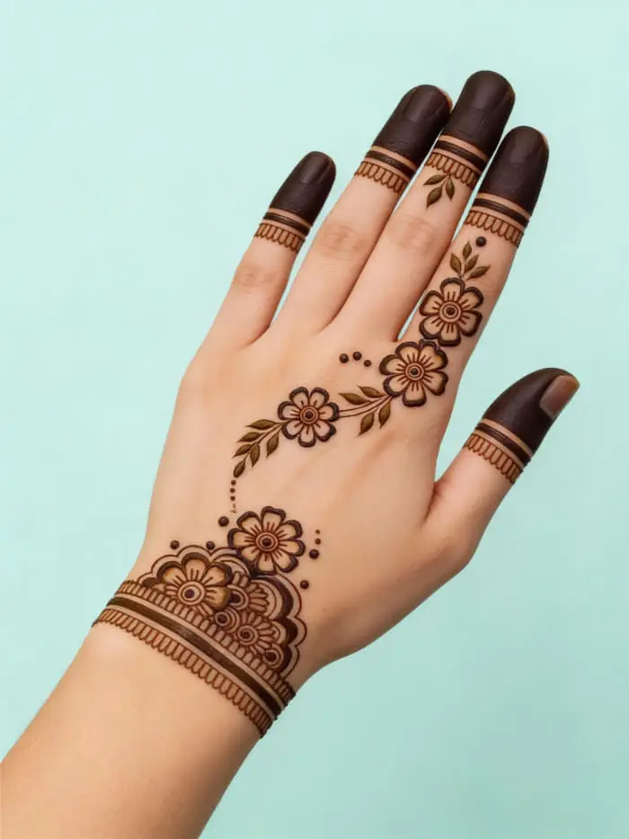 Beautiful Floral Finger Mehndi Design for Back Hand