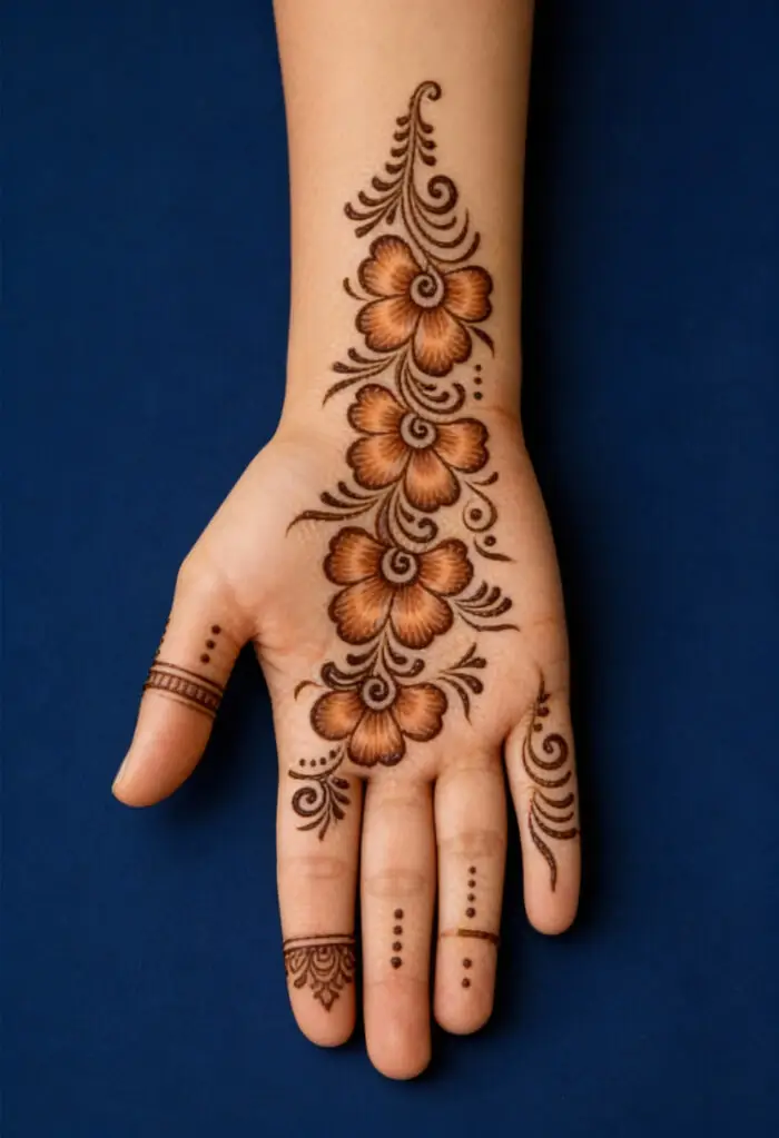 Simple Arabic Floral Mehndi Design for Palm & Wrist 