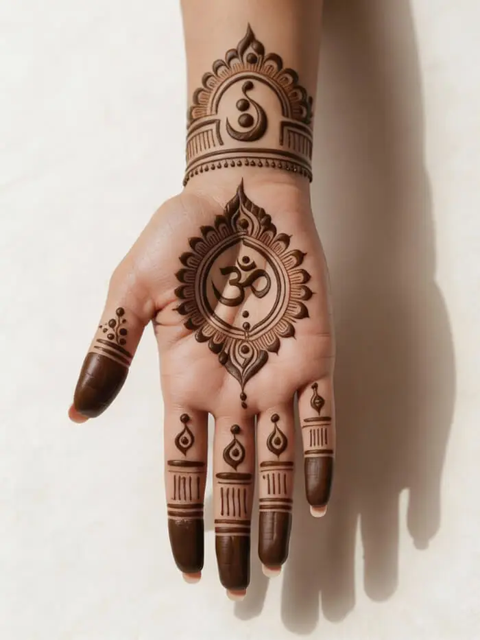 Minimal Om Symbol Mehndi Design for Palm