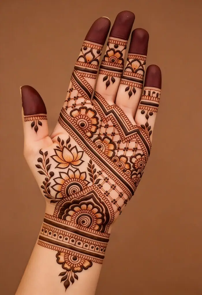 Elegant Floral Full Hand Mehndi Design with Bold Fingertips