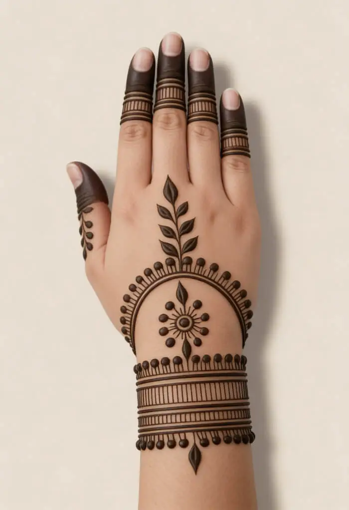 Minimal Floral Bracelet Mehndi Design for Back Hand