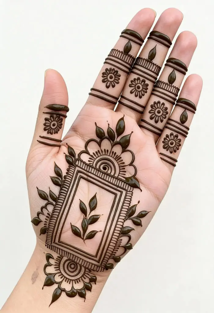 Minimal Frame Mehndi Design for Front Hand