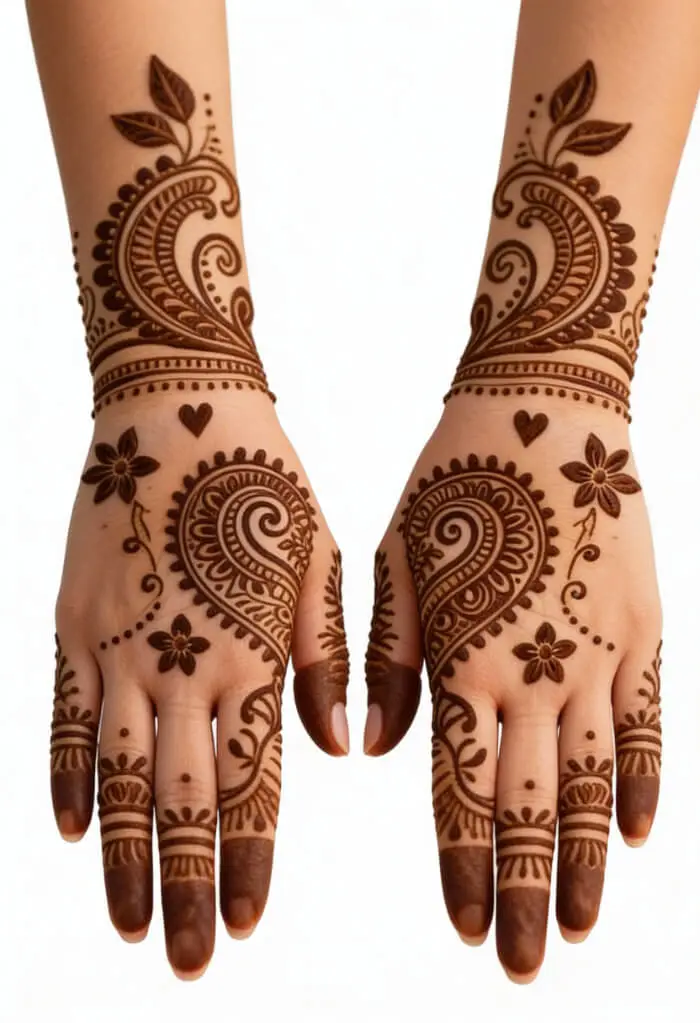Simple Paisley Back Hand Mehndi Design for Occasions