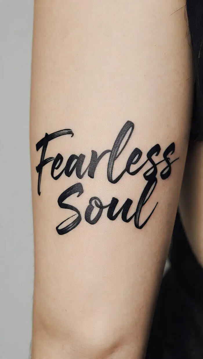 "Fearless Soul" Script Tattoo – Minimalist Quote Tattoo Design