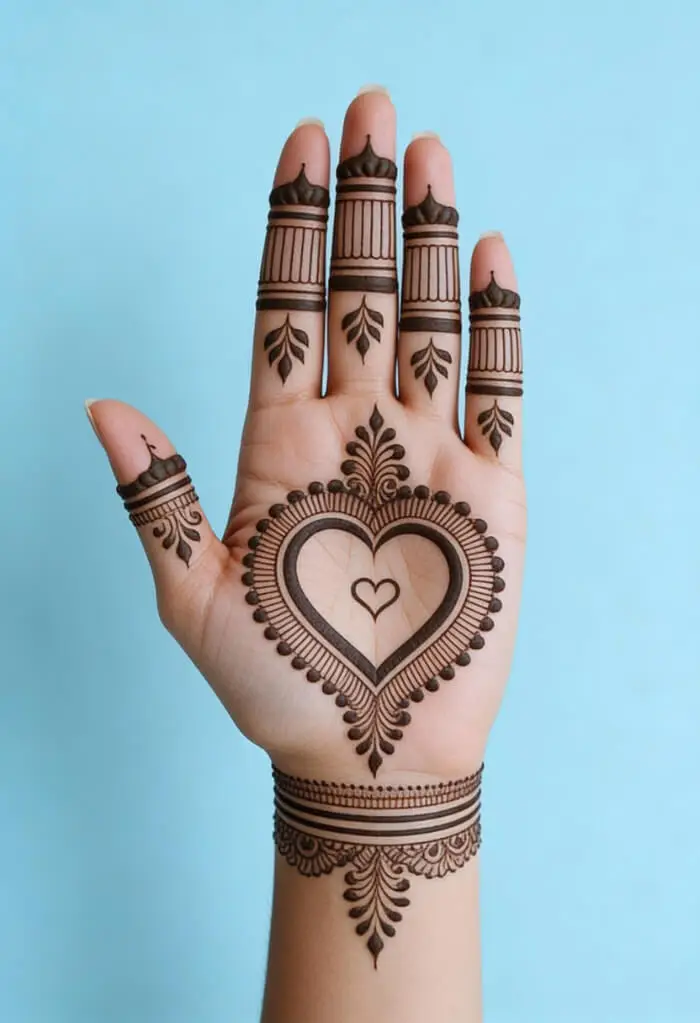 Minimal Heart Mehndi Design for Palm