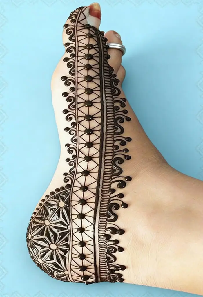 Creative Side Foot Mehndi Design with Mandala & Border Pattern