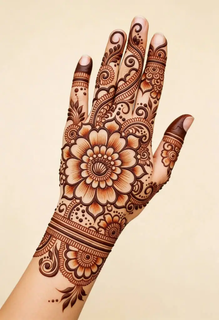 Creative Floral Arabic Mehndi Design for Back Hand