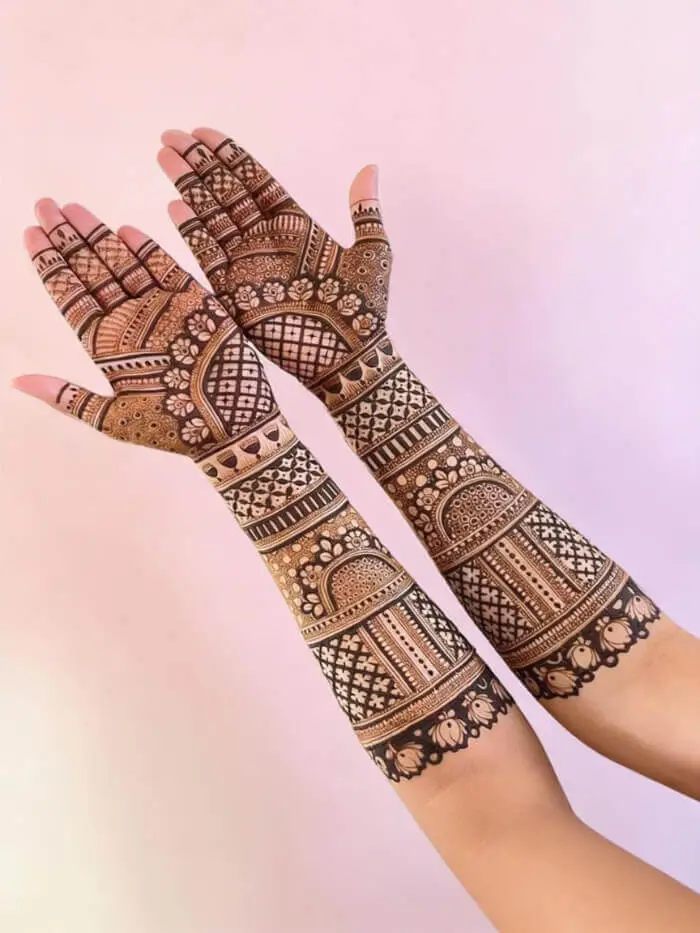 Full Hand Bridal Mehndi Design with Traditional Indian Patterns