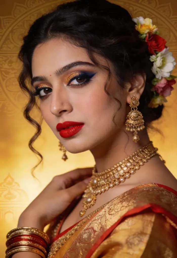 Royal Red & Gold Indian Bridal Makeup Look with Winged Eyeliner