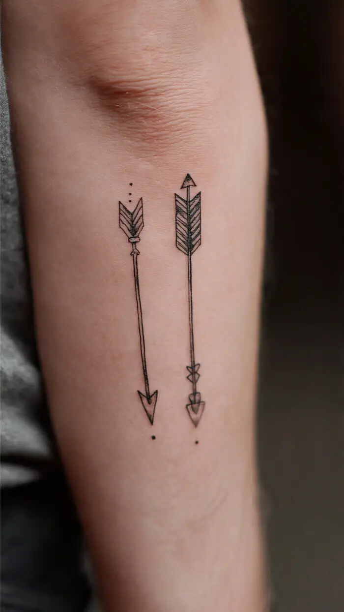 Minimalist Twin Arrow Line Tattoo on Forearm