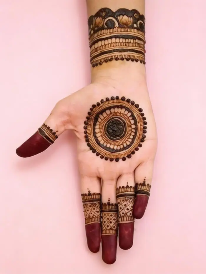 Simple Circular Mandala Palm Mehndi Design with Bracelet Pattern