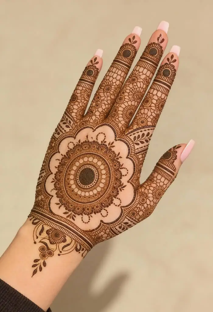 Beautiful Mandala Back Hand Mehndi Design for Festivals