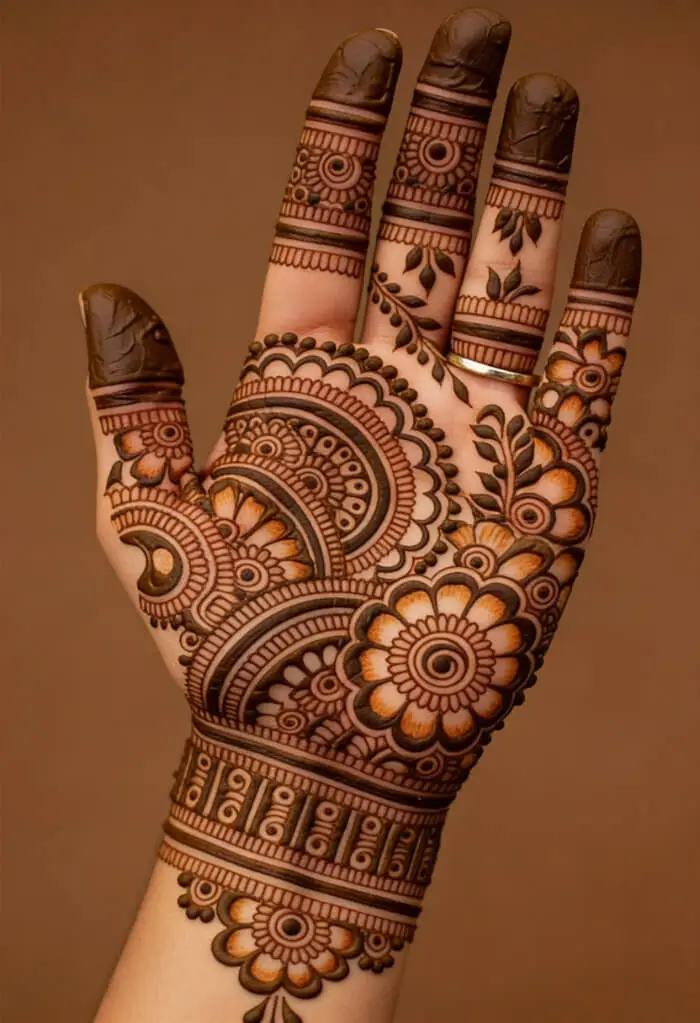 Easy Floral Mandala Palm Mehndi Design for Front Hand