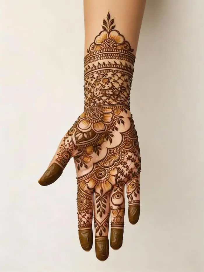 Elegant Floral Arabic Mehndi Design for Full Hand