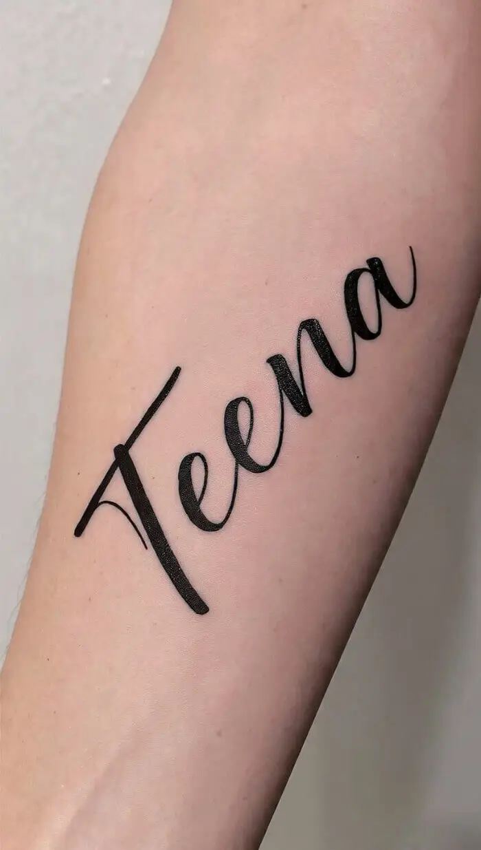 Elegant "Teena" Name Tattoo Design in Stylish Script Font