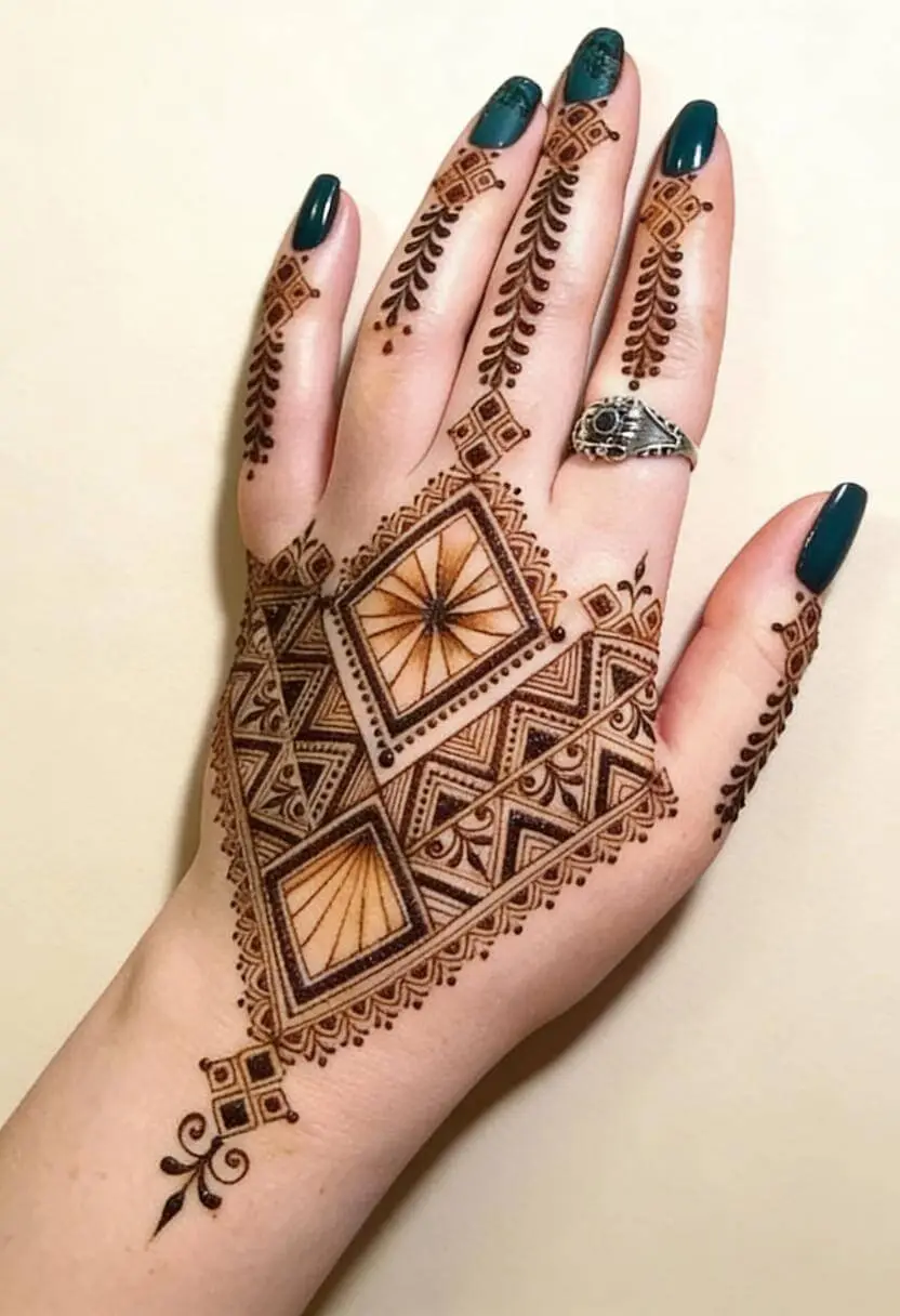 Modern Geometric Arabic Mehndi Design for Back Hand