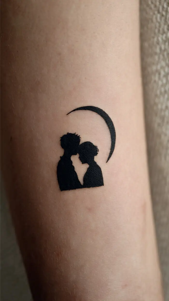 Minimalist Couple Silhouette Moon Tattoo Design