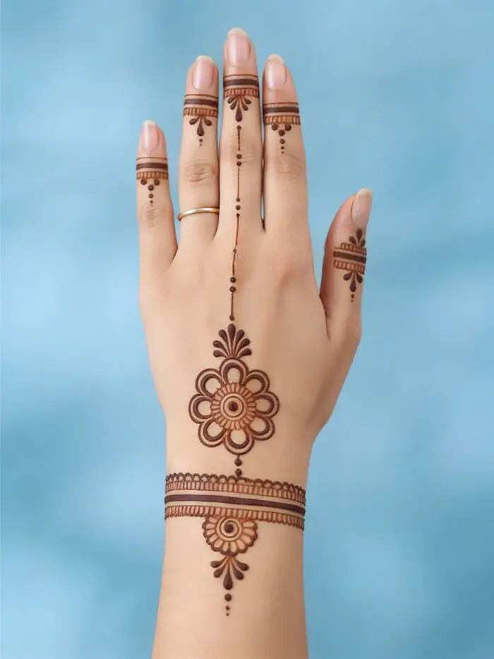 Minimal Floral Bracelet Mehndi Design for Back Hand