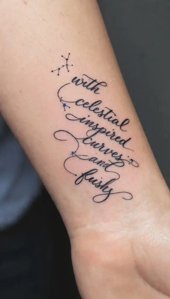 Celestial Script Quote Tattoo with Constellation Accents