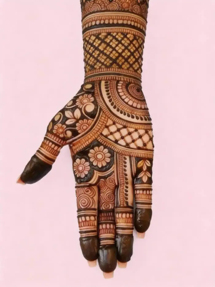 Creative Full Hand Floral & Geometric Mehndi Design for Weddings