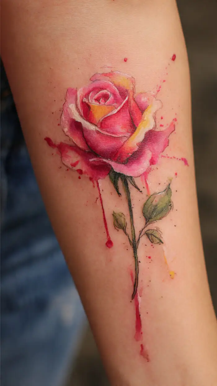 Watercolor Rose Tattoo Design – Realistic Floral Forearm Ink