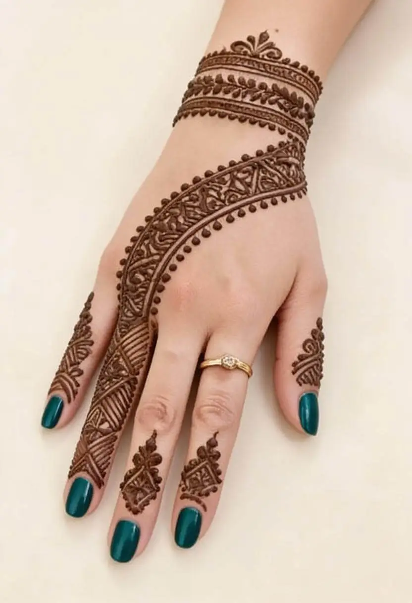 Beautiful Minimal Bracelet Style Mehndi Design for Back Hand
