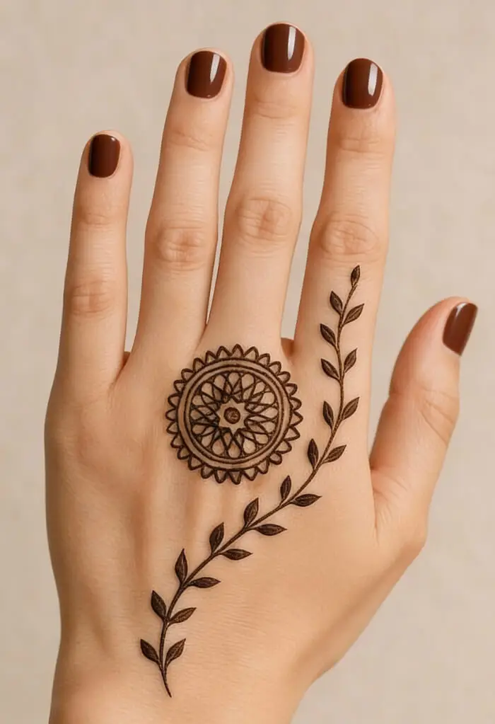Simple Mandala Vine Mehndi Design for Back Hand