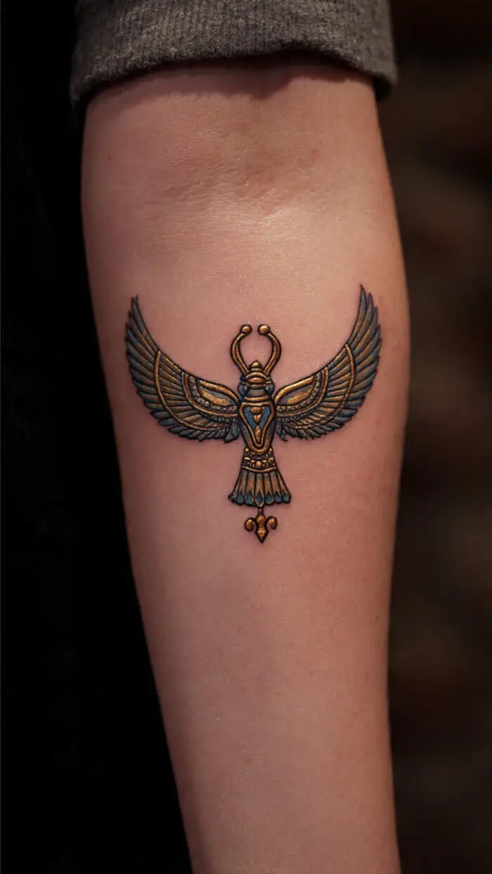 Egyptian Scarab Winged Tattoo Design – Symbol of Protection & Rebirth