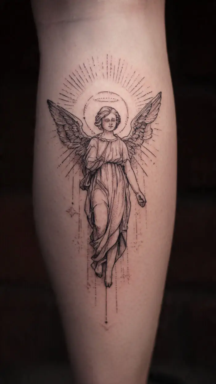 Heavenly Angel Wings Tattoo with Halo