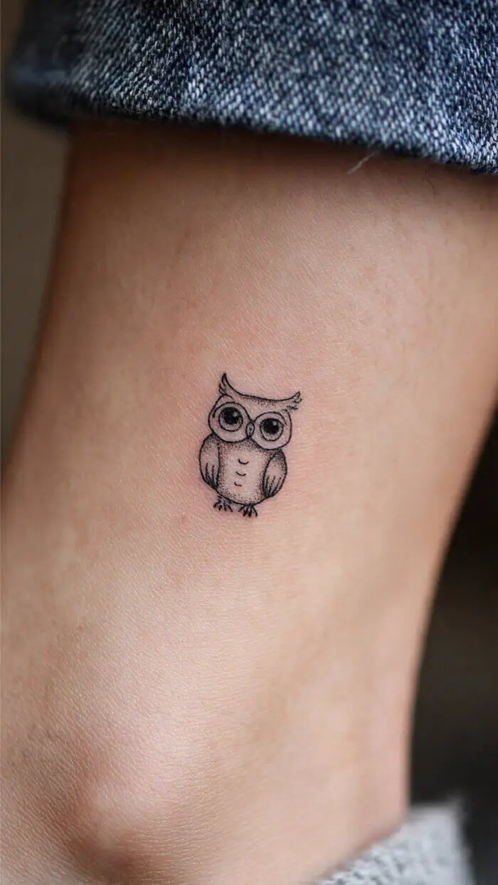 Minimalist Cute Owl Tattoo Design for Ankle & Wrist