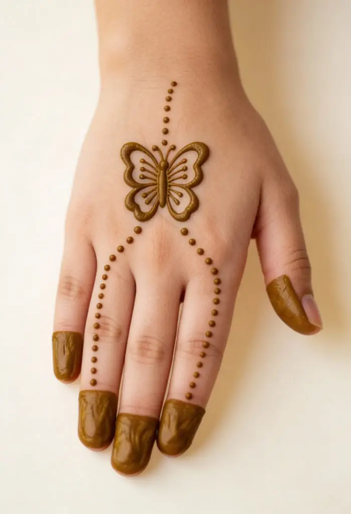 Minimal Butterfly Mehndi Design for Back Hand
