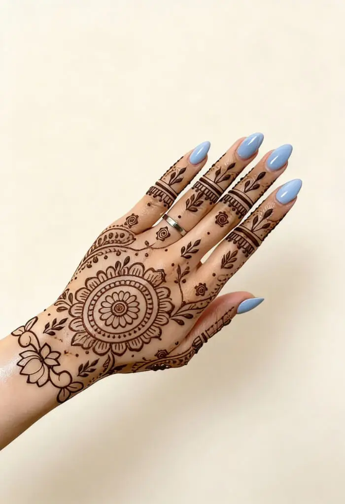 Simple Floral Mandala Mehndi Design for Back Hand