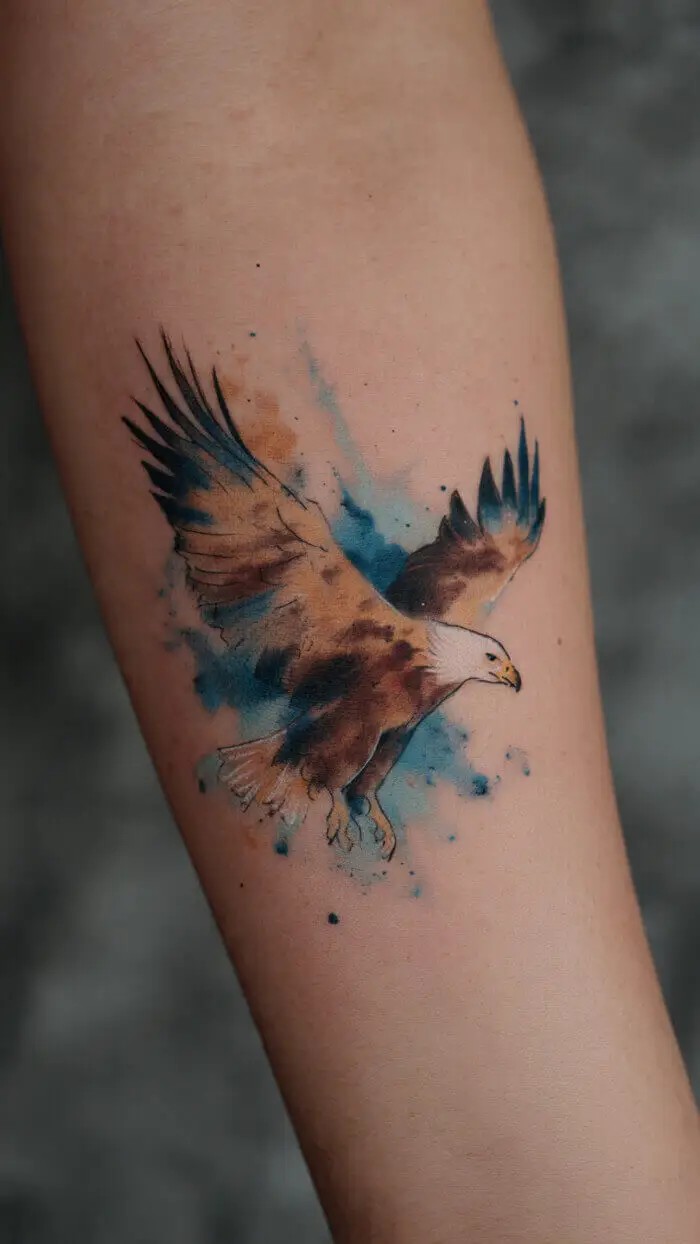 Watercolor Flying Eagle Tattoo Design – Powerful Freedom & Strength Ink