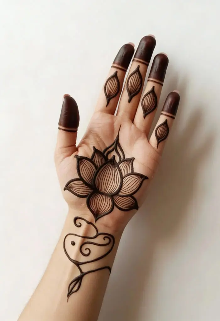 Easy Minimal Lotus Mehndi Design for Front Hand | Simple Floral Henna Art