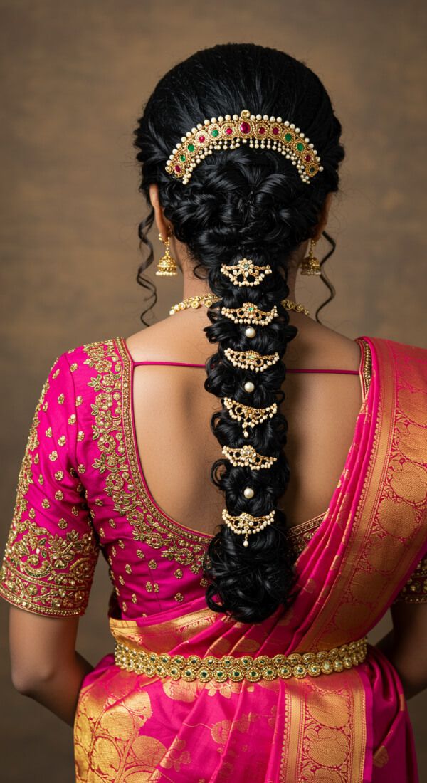 Indian bridal braid with temple jewelry hair accessories