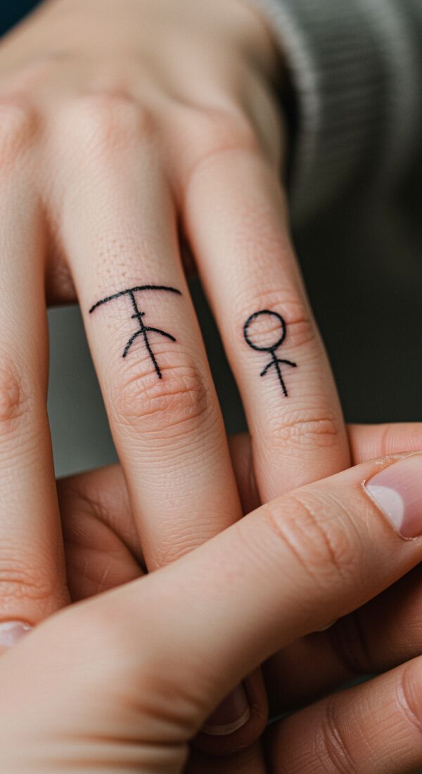 small symbolic line tattoos on fingers