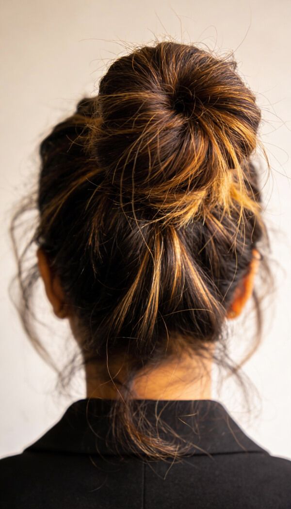 Messy high bun casual hairstyle