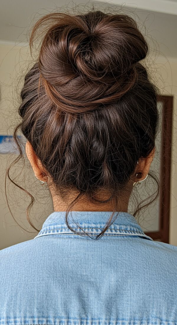 Elegant messy high bun hairstyle for women