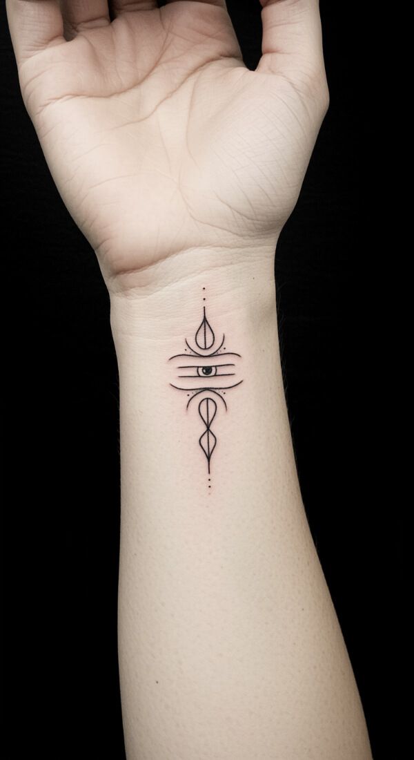 Minimal third eye spiritual tattoo on wrist