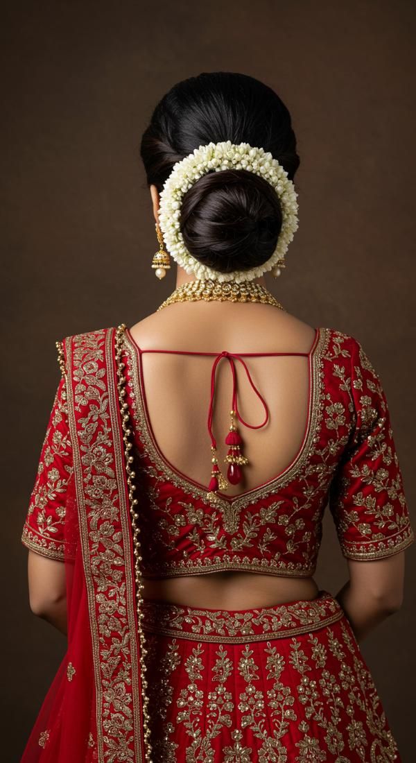 Bridal bun hairstyle with gajra flowers