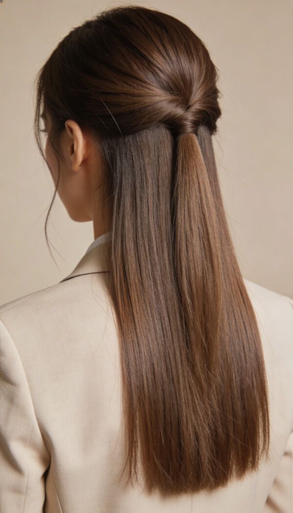 Half up half down straight long hairstyle