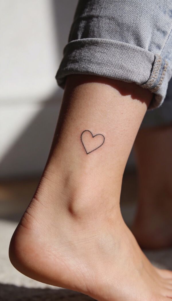 Minimal small heart outline tattoo on ankle